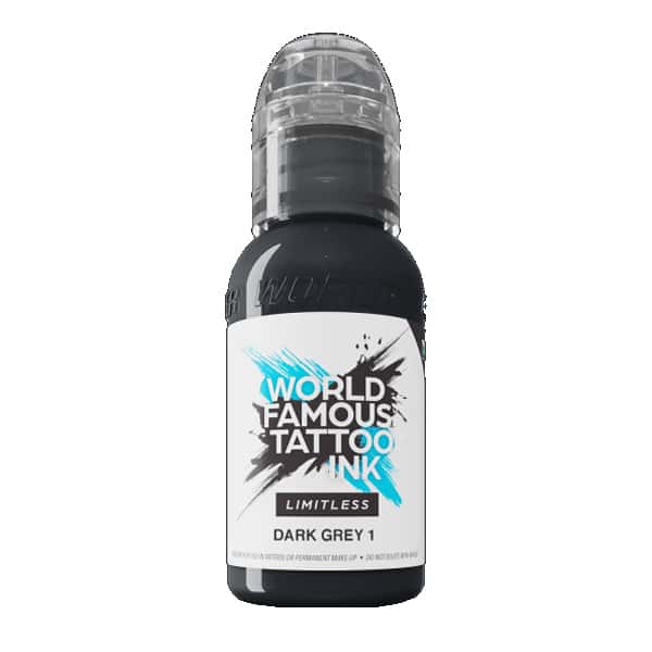 boccetta inchiostro grigio scuro tattoo world famous limitless colore dark grey 1 conforme reach 30ml