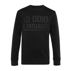 felpa tatuaggi girocollo nera con borchie io odio i tatuaggi family affair ricamo logo