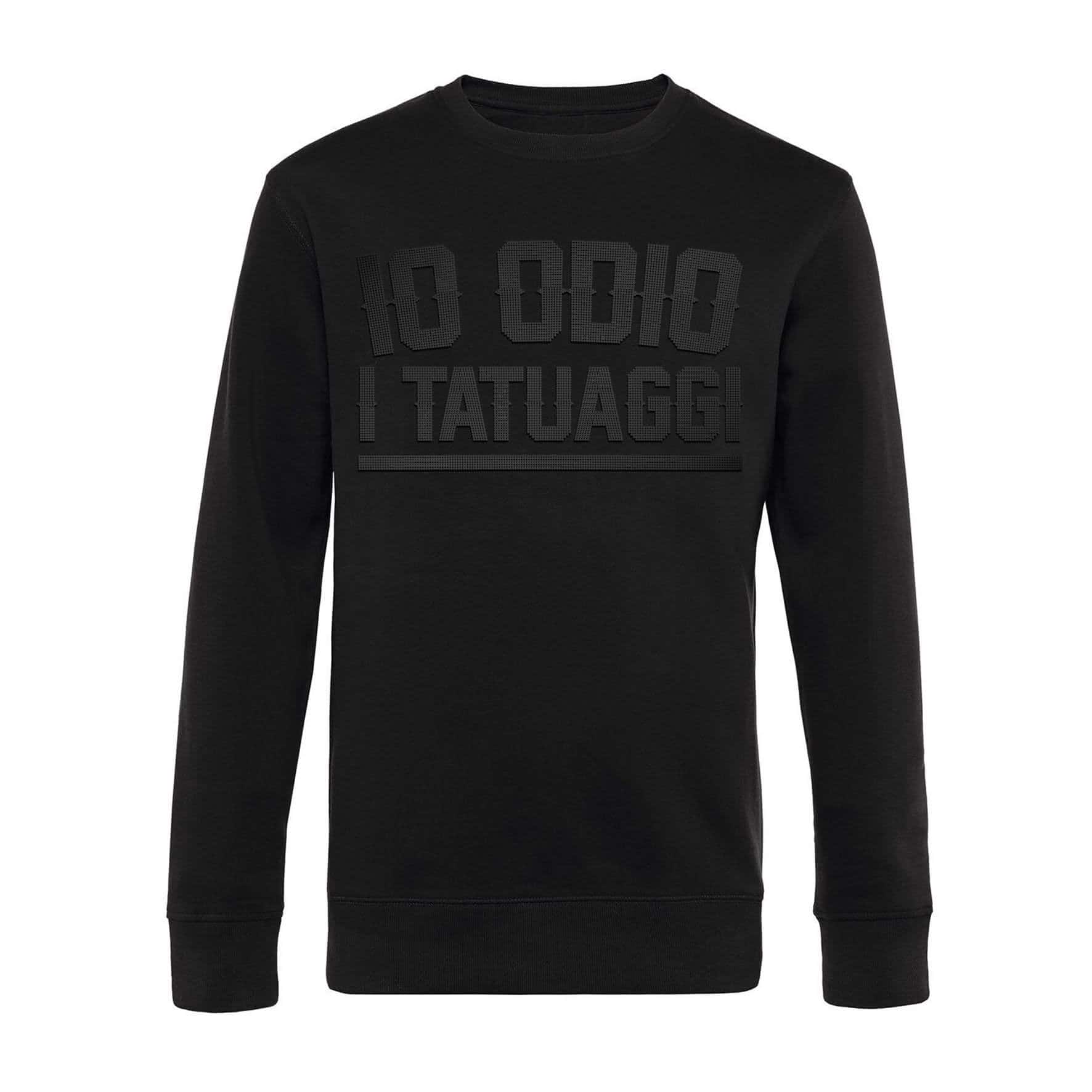 felpa tatuaggi girocollo nera con borchie io odio i tatuaggi family affair ricamo logo