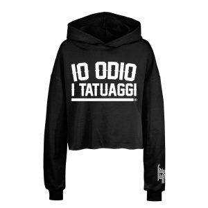 Felpa tatuaggi corta crop lady IO ODIO I TATUAGGI nera Family Affair Made in Italy