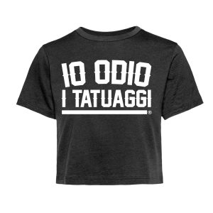 t-shirt tatuaggi corta crop top lady nera io odio i tatuaggi family affair