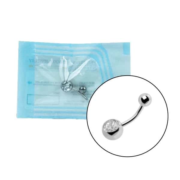 Blister protettivo di Sterile Jewel Navel Banabell Palline 5-8mm con pallina superiore liscia e gemma inferiore brillante.